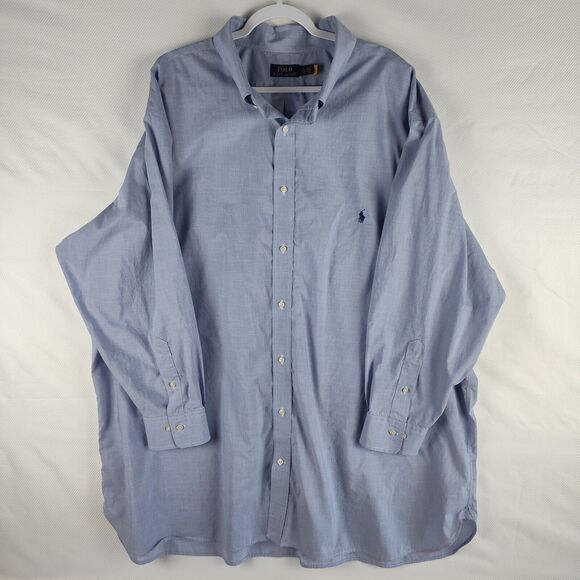 Polo Ralph Lauren Solid Blue Cotton 21 36/37 Poplin Button Down Shirt Mens 4XL - Picture 1 of 10